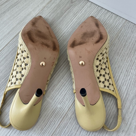 Crotchet & Leather Slingback Pumps - Yellow - Picture 4 of 4